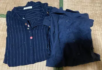 네이비 스트라이프 7부 소매 긴팔 롱 셔츠 2세트 LL 시마무라