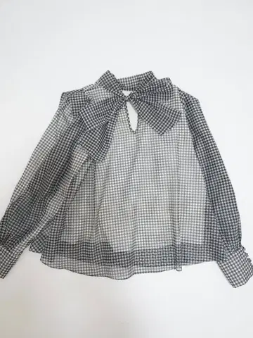 새상품급 스나이델 오간 시스루 블라우스 체크 하운드투스 체크 패턴