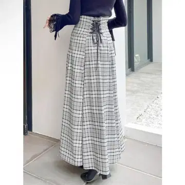 dazzlin 더즐린 체크 코르셋 플레어 스커트 그레이 M