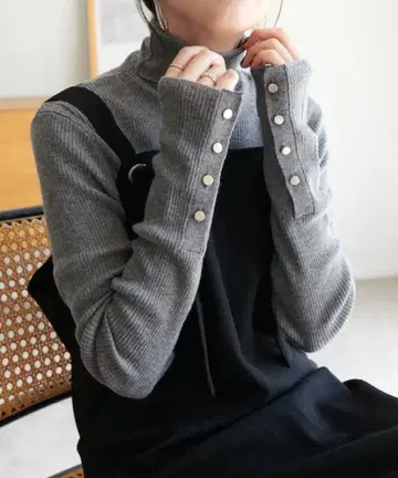 [새상품급] DISCOAT 디스코트 리브 소매 버튼 터틀 그레이