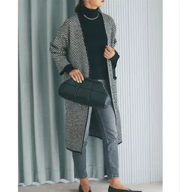 노스탤지어 니트 코트 헤링본 패턴 자켓