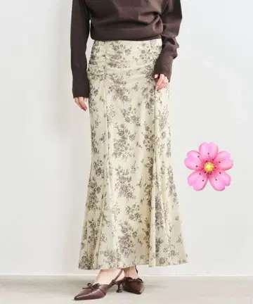 [새상품급] 플라워 프린트 메쉬 머메이드 스커트