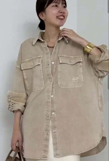 [ Loungedress ] 데미지 데님 셔츠 베이지 F 사이즈