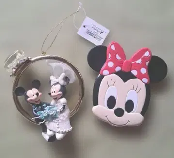 크리스마스 오너먼트 미키 & 미니 웨딩 반지와 미니 컴팩트