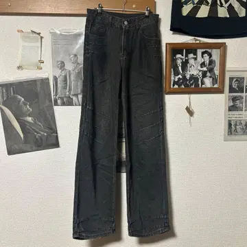 블랙 와이드 레그 데님 팬츠