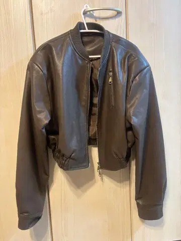 다크 브라운 가죽 크롭 자켓