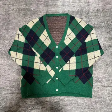 다이아몬드 패턴 긴팔 가디건 그린