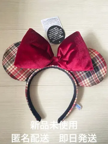 [ 미사용 새상품 ] 머리띠 빨간색 체크 벨로아 디즈니 미니 2025