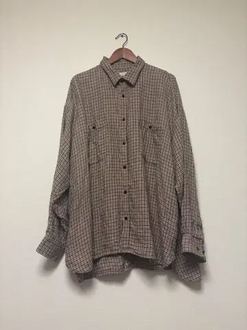 린넨 클럽 체크 밀리터리 배기 셔츠