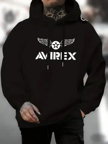 AVIREX 블랙 후드티 윙 로고