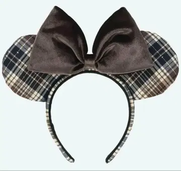 디즈니 머리띠 체크 무늬 브라운 리본