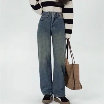 [ 새상품 미사용 ] 하이웨스트 와이드 데님 팬츠 ( 블루 )