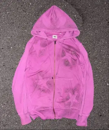 별 무늬 핑크 집업 후드티