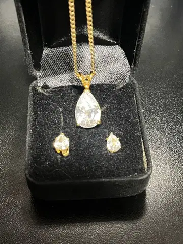 눈물형 크리스탈 목걸이 귀걸이 세트