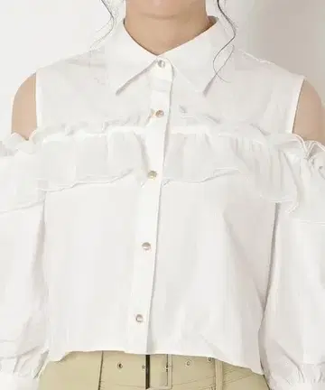 REDYAZEL 오프숄더 프릴 화이트 셔츠