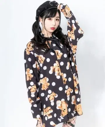 TRAVAS TOKYO 도트 곰 승화 프린트 올 패턴 셔츠