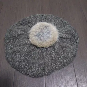 95 새상품 손뜨개질풍 폼폼 포함 베레모 브라운