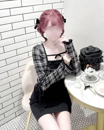 honey mew 체크 리본 도킹 원피스