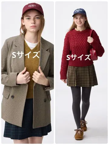 GU 더블 브레스트 체크 자켓 S 사이드 플리츠 체크 스코트