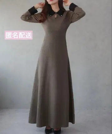 JUNOAH 바이컬러 세미 플레어 니트 원피스