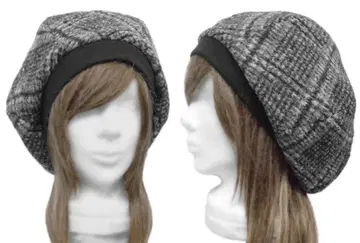 핸드메이드 루즈핏 리브 니트 베레모 이탈리아제 체크 무늬 울 혼방 니트