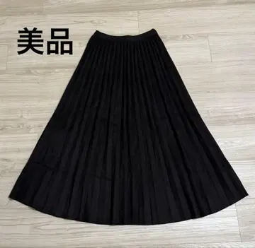 새상품급 스웨이드 플리츠 롱 스커트 블랙
