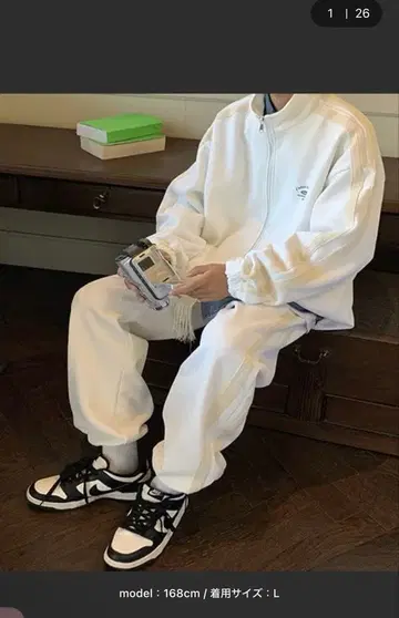 [ NOWLE ] 라인 패턴 집업 맨투맨/트랙 팬츠 셋업