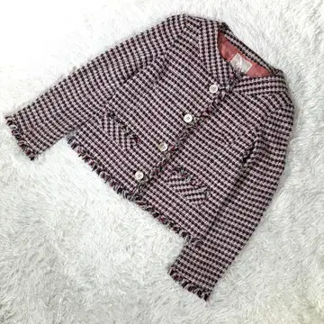 새상품급 유나이티드 애로우즈 [ L ] 트위드 노카라 자켓 프린지