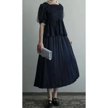 BONLECILL noir 블라우스 플리츠 스커트 셋업 네이비