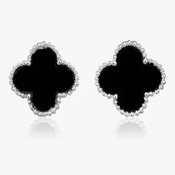 클로버형 블랙 실버 귀찌 10mm