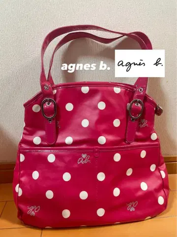 agnes b. 물방울 패턴 토트백 핑크