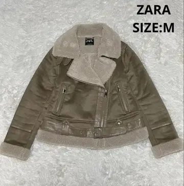 ZARA 페이크 무스탕 더블 라이더 자켓 보아 모카 브라운 M