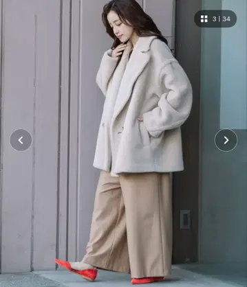 울 시프 보아 무스탕 피 코트 라이트 베이지