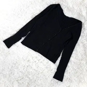 머큐리 듀오 [ F ] 리브 V넥 가디건 긴팔 블랙