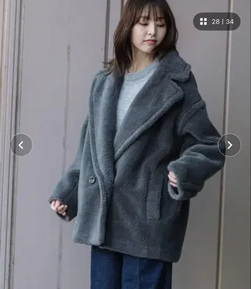 Munich 울 시프 보아 무스탕 피 코트 다크 그레이