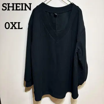 SHEIN [ 0XL ] 긴팔 상의 블랙 V넥 블랙 긴팔 티셔츠 루즈핏