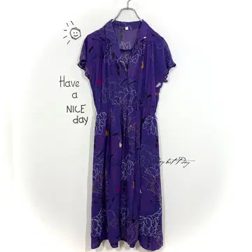 꽃무늬 원피스(11) 레트로 A라인 반팔 프렌치 슬리브 Y2K 퍼플