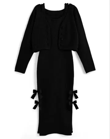 니트 가디건 x 벨로아 리본 슬릿 원피스 셋업[dr826]