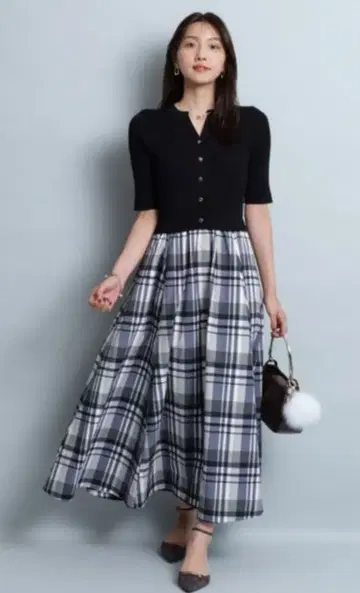 저스길리티 체크 스커트 도킹 원피스