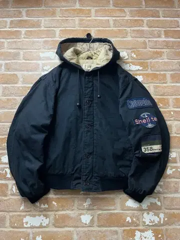 90s 아우터 후드티 블랙 짧은 기장 와펜 밀리터리 퀼팅