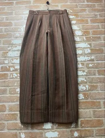 슬랙스 울 슬랙스 스트라이프 브라운 브라운 2턱 패턴 슬랙스