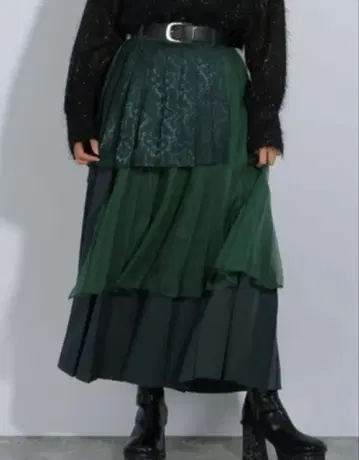 HARE 아지메 믹스 플리츠 스커트 그린