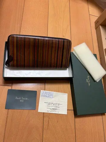 폴스미스 빈티지 멀티 스트라이프 라운드 지퍼 가죽 장지갑