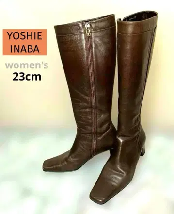새상품급 [요시에 이나바] 다크 브라운 가죽 롱 부츠 23cm 일본제