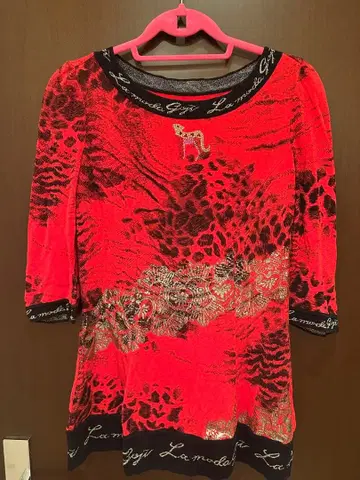 이타리야 레드 레오파드 무늬 여성용 3/4 소매 사이즈 9
