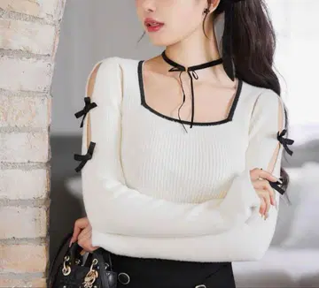 Cheri mi 셰리미 바이컬러 리본 니트탑