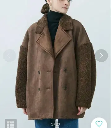 러그나무 문 더블 브레스트 보아 오버코트 브라운