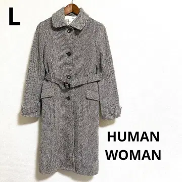 휴먼 우먼 벨트 브라운 울 롱 코트 올 패턴 L