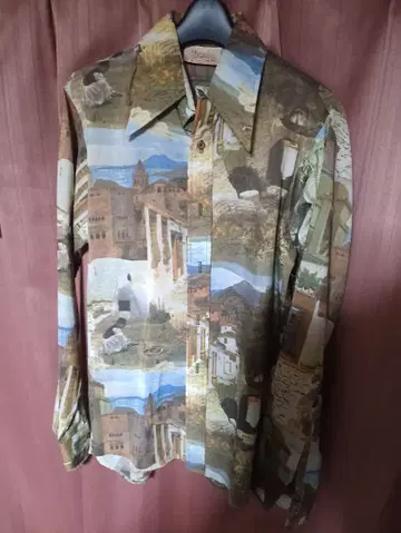 맨체스터 셔츠 컴퍼니 픽처 패턴 풍경 프린트 긴 셔츠 70s