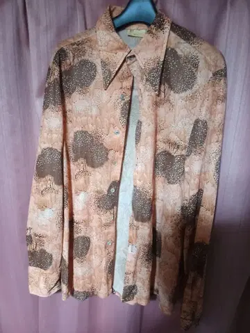 빈티지 Sears 긴팔 폴리 셔츠 오렌지 브라운 패턴 70s 80s